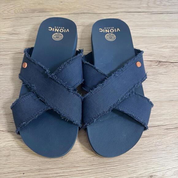 Vionic Panama Women’s Shoes Blue 7 Denim Beach Straps Comfort Slides Sandals - Picture 1 of 4